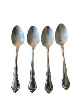 1881 Rogers Oneida Silver Arbor Rose Stainless Steel Teaspoons Set Of 4 Glossy F
